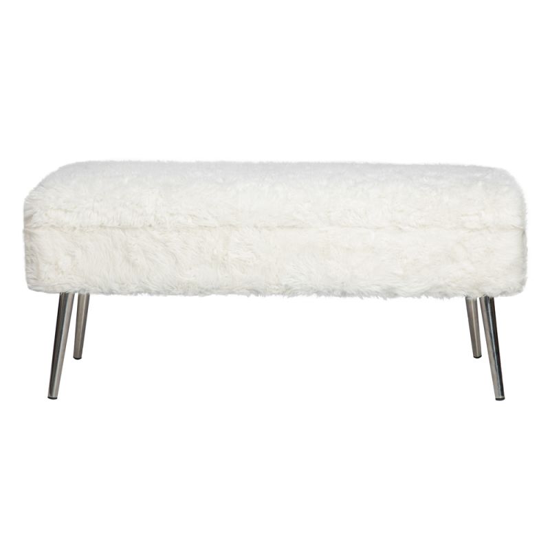 Jofran - Huggy Luxury Plush Faux Fur Upholstered Storage Bench, Natural - HUGGYKD-BN-NATURAL