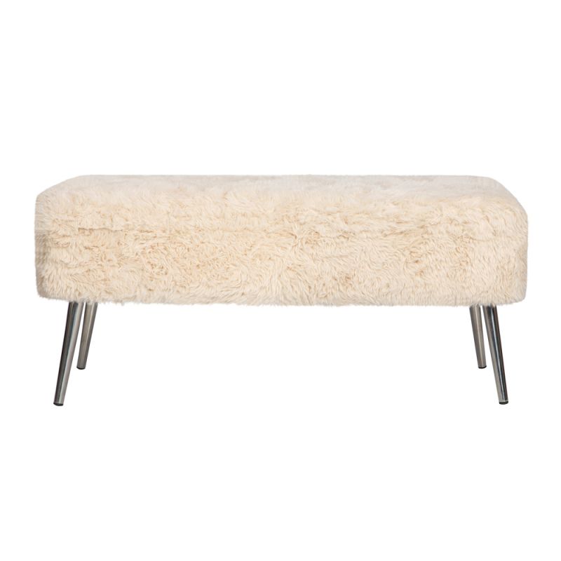 Jofran - Huggy Luxury Plush Faux Fur Upholstered Storage Bench, Sand - HUGGYKD-BN-SAND