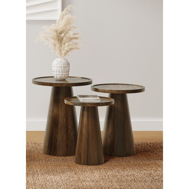 Jofran - Knox Mid-Century Modern Solid Hardwood Round Accent Tables (Set of 3) Chestnut - 2330-KNOXCHS