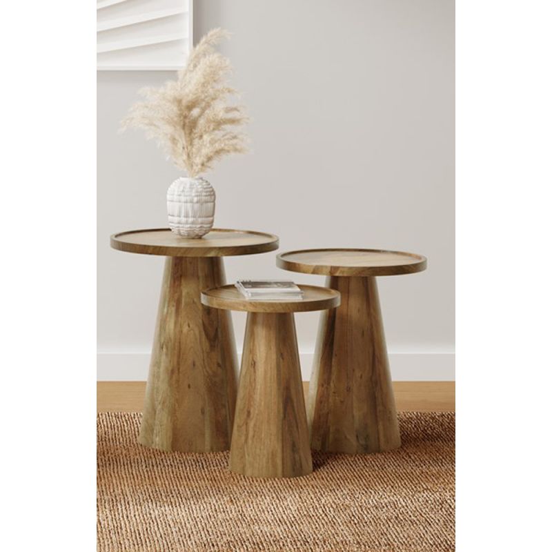 Jofran - Knox Mid-Century Modern Solid Hardwood Round Accent Tables (Set of 3) Natural - 2330-KNOXNAT