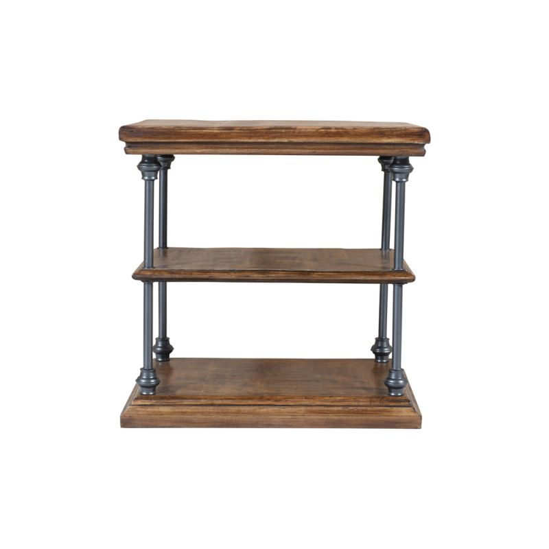 Jofran - Larson Modern Industrial Square Solid Wood End Table with Storage Shelves, Distressed Brown - 2222-3