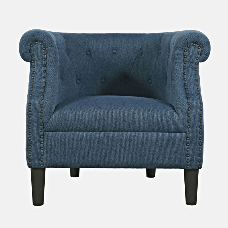 Jofran - Lily Transitional Contemporary Upholstered Barrel Curved Back Accent Chair with Nailhead Trim, Blue - LILY-CH-BLUE