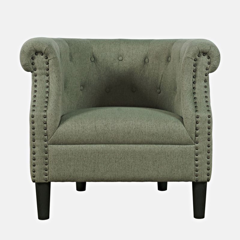 Jofran - Lily Transitional Contemporary Upholstered Barrel Curved Back Accent Chair with Nailhead Trim, Sage - LILY-CH-SAGE