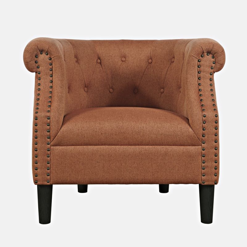 Jofran - Lily Transitional Contemporary Upholstered Barrel Curved Back Accent Chair with Nailhead Trim, Spice - LILY-CH-SPICE