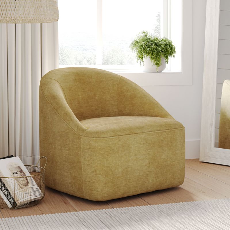 Jofran - Lulu Mid-Century Modern Upholstered Casual Swivel Accent Chair, Gold - LULU-SW-GOLD