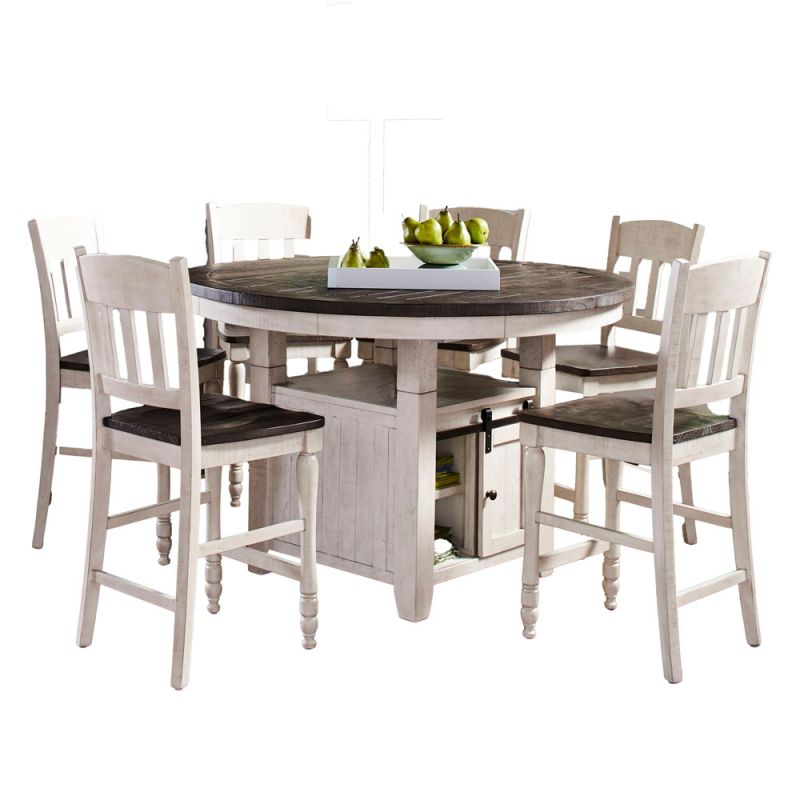 Jofran - Madison County Rustic Farmhouse Seven Piece Reclaimed Solid Wood Counter Height Round Dining Set with Slatback Barstools - 1706-54C-6-BS420KD