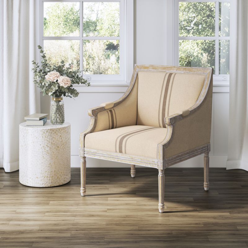 Jofran - McKenna French Detailing Solid Wood Upholstered Accent Chair - KD, Tan - MCKENNAKD-CH-TAN