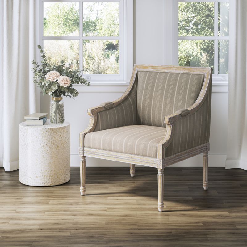 Jofran - McKenna French Detailing Solid Wood Upholstered Accent Chair - KD, Taupe - MCKENNAKD-CH-TAUPE
