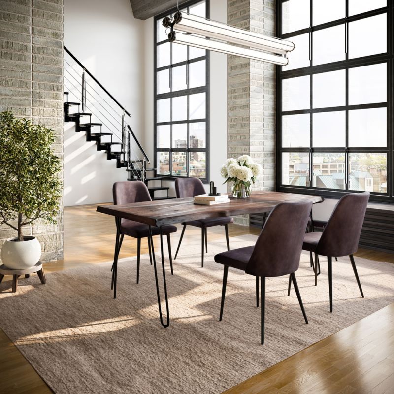 Jofran - Nature's Edge Five Piece Solid Acacia Dining Set with Upholstered Mid-Century Modern Chairs, Slate and Dark Brown - 1981-79D-4-DOXCHDBN