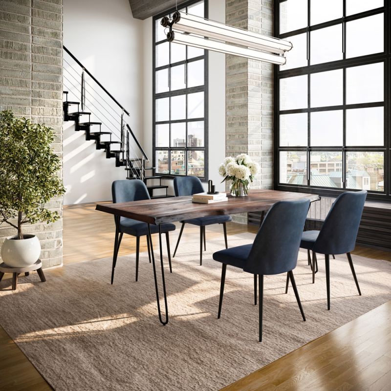 Jofran - Nature's Edge Five Piece Solid Acacia Dining Set with Upholstered Mid-Century Modern Chairs, Slate and Blueberry - 1981-79D-4-DOXCHBLB