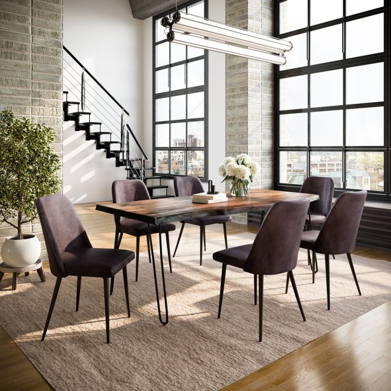 Jofran - Nature's Edge Seven Piece Solid Acacia Dining Set with Upholstered Mid-Century Modern Chairs, Chestnut and Dark Brown - 1781-79D-6-DOXCHDBN