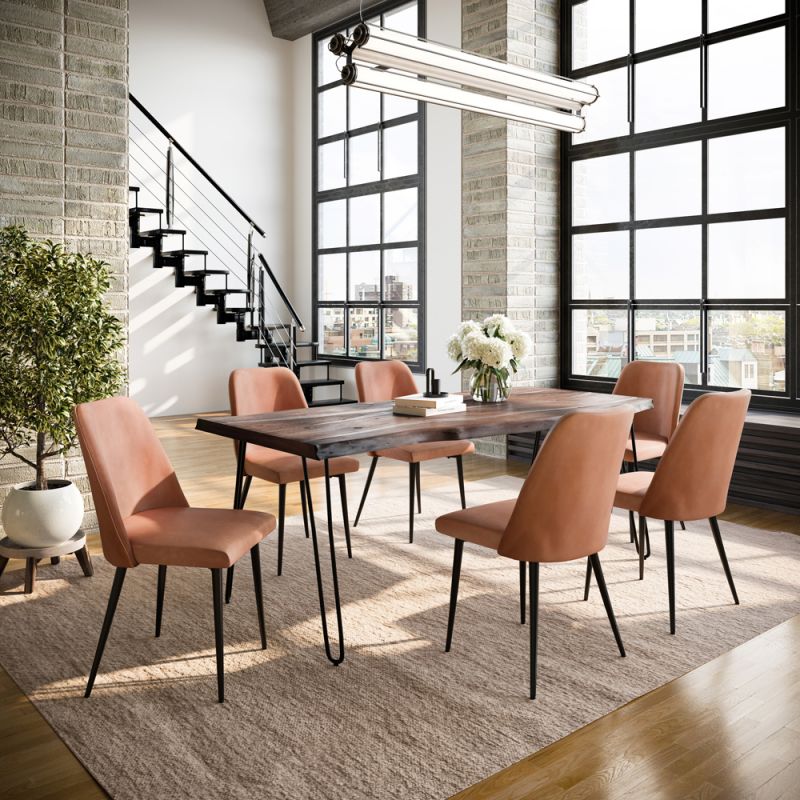 Jofran - Nature's Edge Seven Piece Solid Acacia Dining Set with Upholstered Mid-Century Modern Chairs, Slate and Light Brown - 1981-79D-6-DOXCHLBN