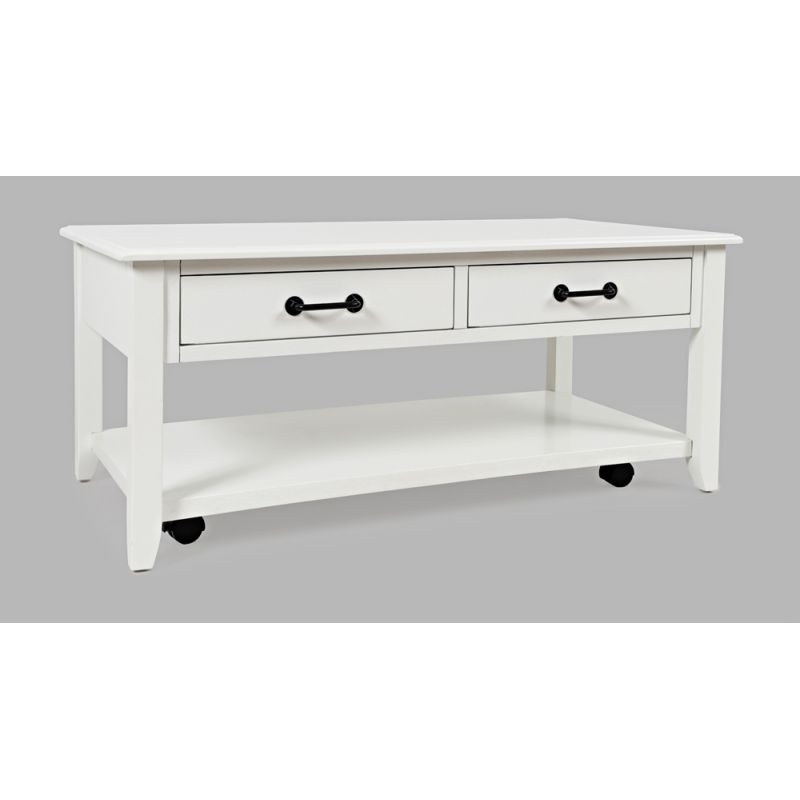 Jofran - North Fork Acacia 2 Drawer Coffee Table with Casters - Country White - 1976-1