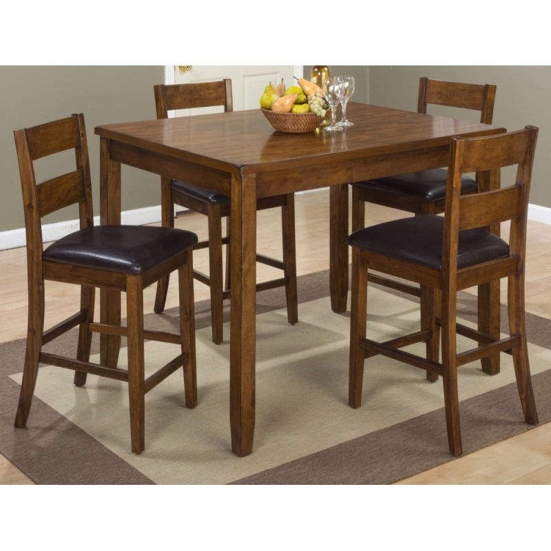 Jofran - Plantation Counter Height Table and Four Stools in arm brown - 592