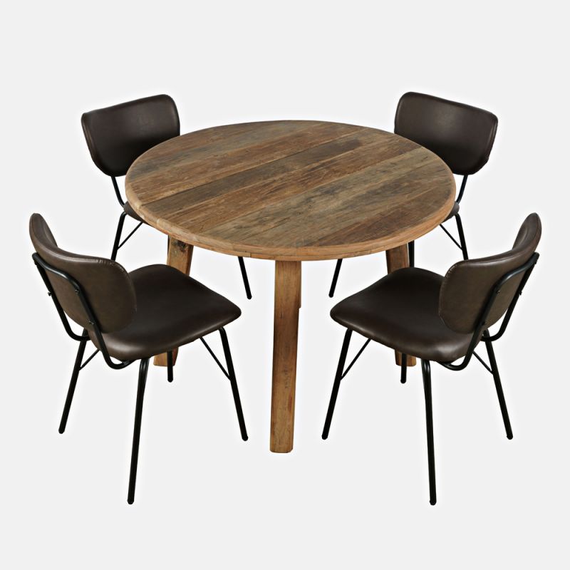 Jofran - Reclamation Five Piece Round Rustic Reclaimed Solid Wood Round Dining Set with Upholstered Chairs - 2301-RND-4-OWNCHDBN