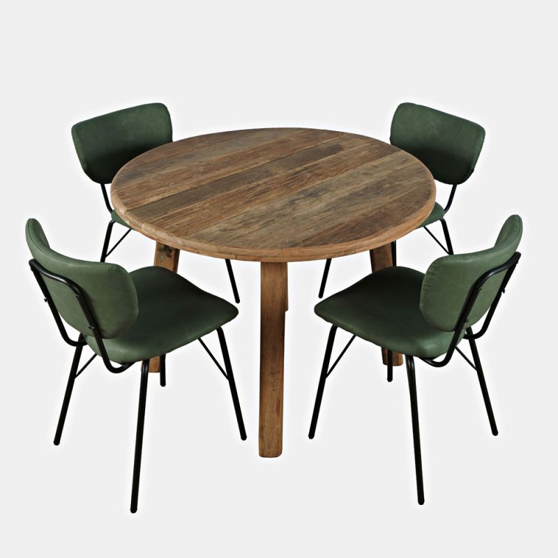 Jofran - Reclamation Five Piece Round Rustic Reclaimed Solid Wood Round Dining Set with Upholstered Chairs - 2301-RND-4-OWNCHJD