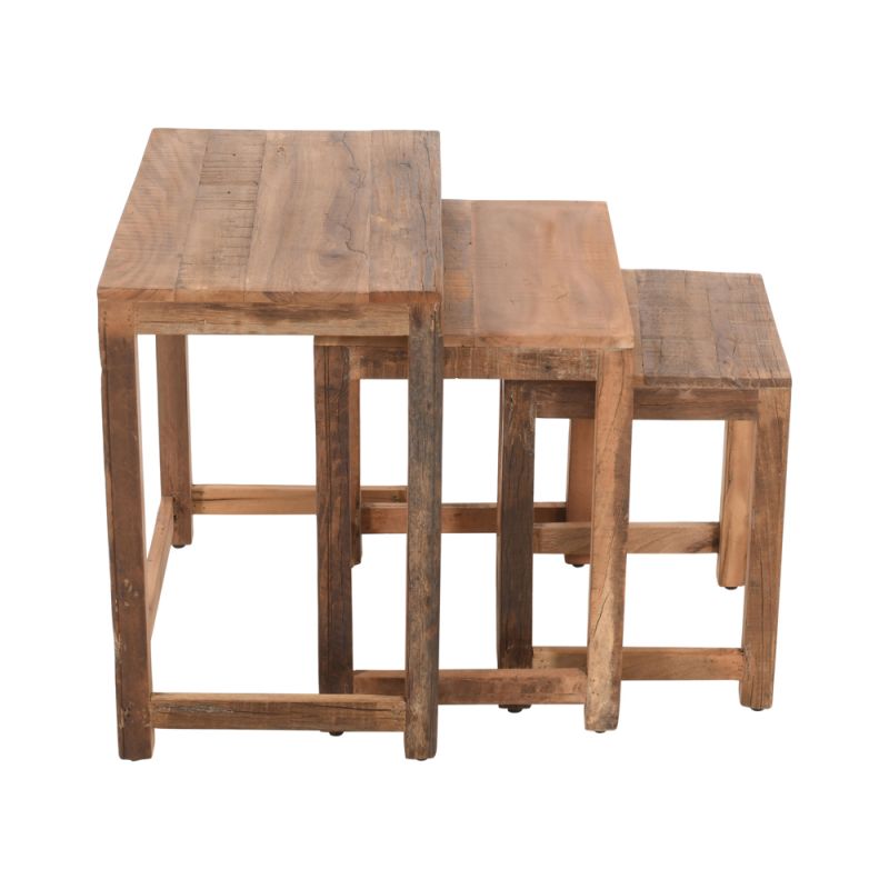 Jofran - Reclamation Rustic Reclaimed Solid Wood Three-Piece Nesting Tables, Rustic Unfinished Brown - 2300-11