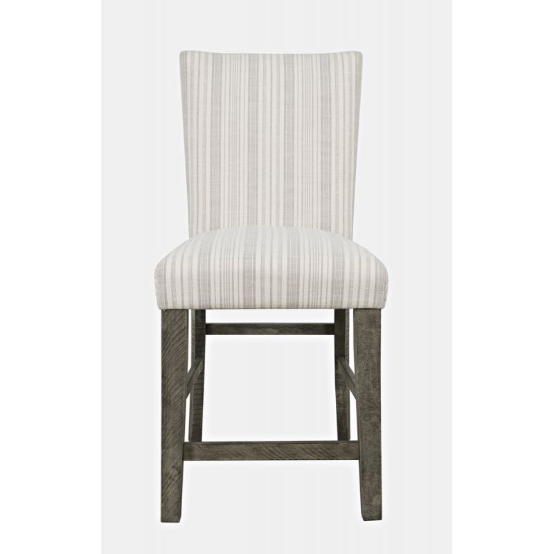 Jofran - Telluride Contemporary Rustic Pine Parsons Striped Upholstery Counter Stool (Set of 2) Driftwood Grey - 2231-BS405KD
