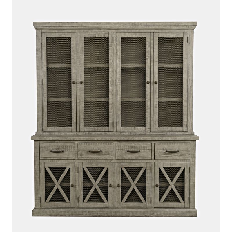 Jofran - Telluride Rustic Distressed Pine Sideboard Buffet Hutch with LED Lights, Driftwood Grey - 2231-7071KT