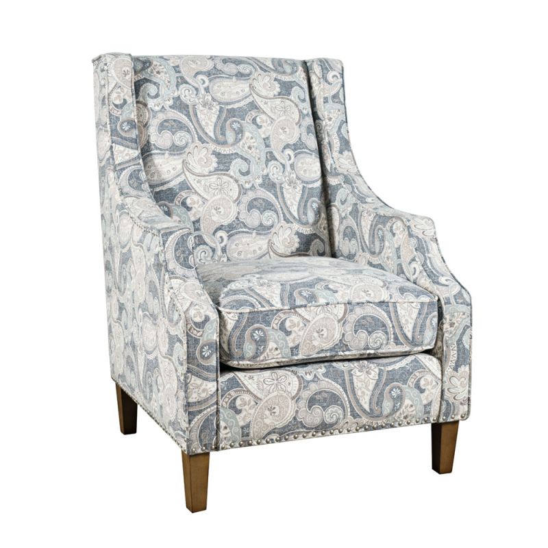 Jofran - Westbrook Paisley Fabric Transitional Upholstered Accent Chair with Nailhead Trim - DUVAL-CH-DENIM