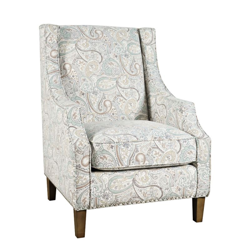 Jofran - Westbrook Paisley Fabric Transitional Upholstered Accent Chair with Nailhead Trim - DUVAL-CH-SAGE