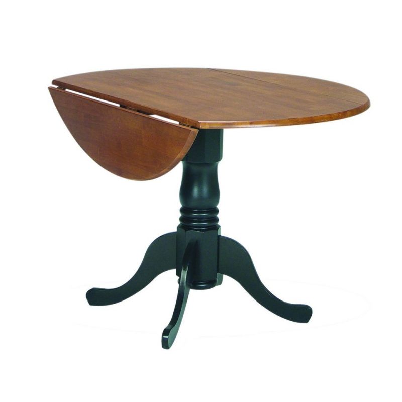 John Thomas Furniture - Dining Essentials - Round Drop Leaf Pedestal Table in Black & Cherry - T57-42DP_JT