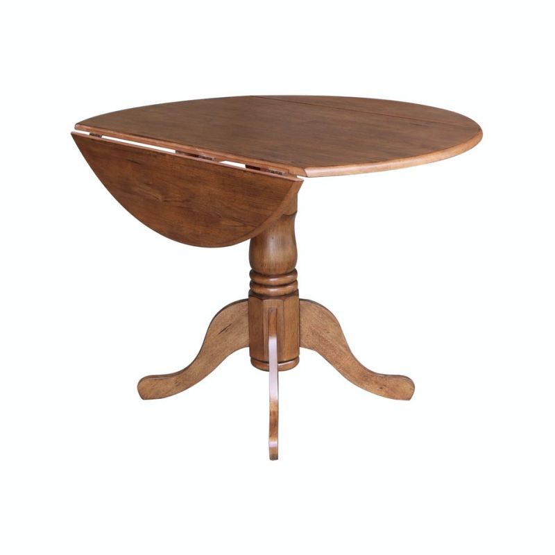 John Thomas Furniture - Dining Essentials - Round Drop Leaf Pedestal Table in Bourbon Oak - T42-42DP