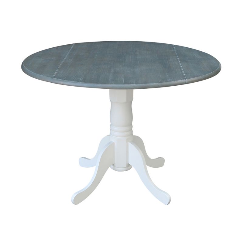 John Thomas Furniture - Dining Essentials - Round Drop Leaf Pedestal Table in Heather Gray & White - T05-42DP