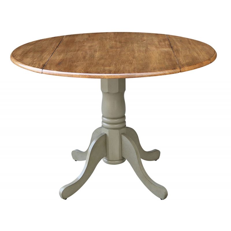 John Thomas Furniture - Dining Essentials - Round Drop Leaf Pedestal Table in Hickory & Stone - T41-42DP