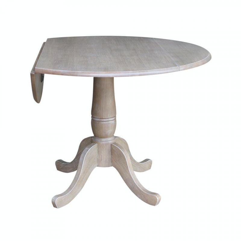 John Thomas Furniture - Dining Essentials - Round Drop Leaf Pedestal Table in Taupe Gray - T09-42DP