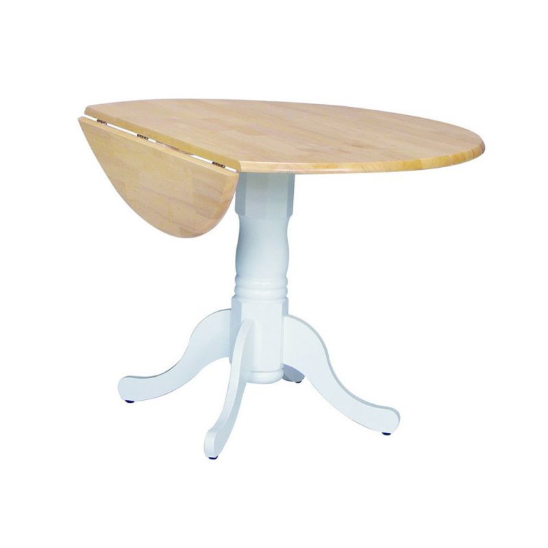 John Thomas Furniture - Dining Essentials - Round Drop Leaf Pedestal Table in White & Natural - T02-42DP