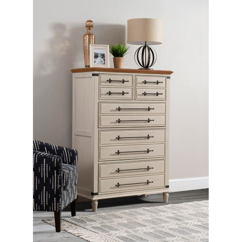 John Thomas Furniture - Farmhouse Chic - 5D Chest Bisquit & Bourbon - BD83-9005