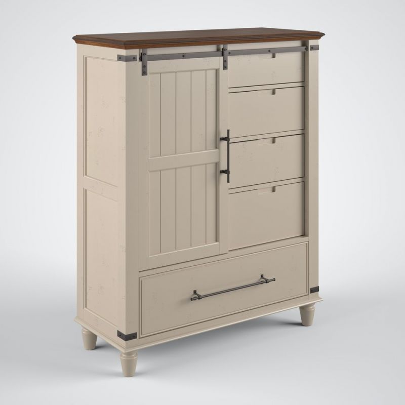 John Thomas Furniture - Farmhouse Chic - Sliding Door Chest in Biscuit & Bourbon - BD83-9014