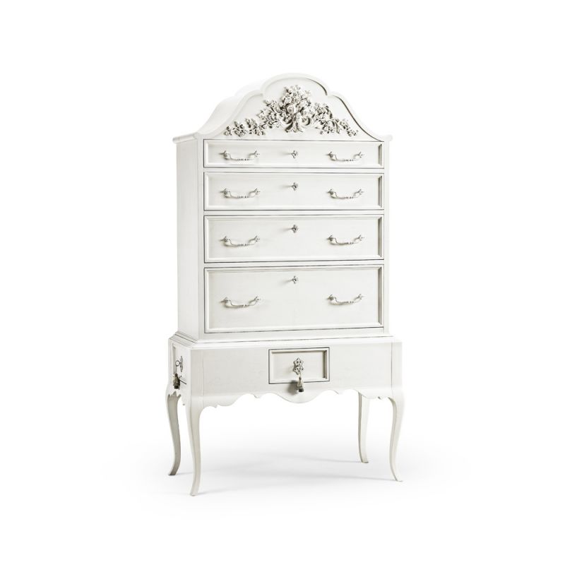 Jonathan Charles Fine Furniture - White Cirrus Carved Tallboy - 002-1-730-CHK