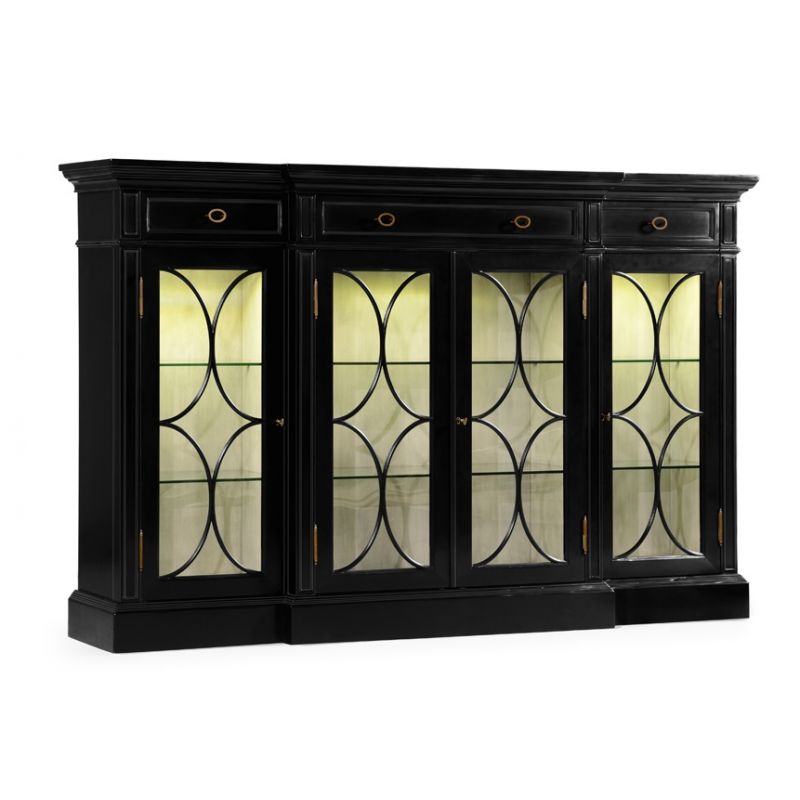 Jonathan Charles Fine Furniture - Kensington Four Door Breakfront Black Display Cabinet - 495144-BLA