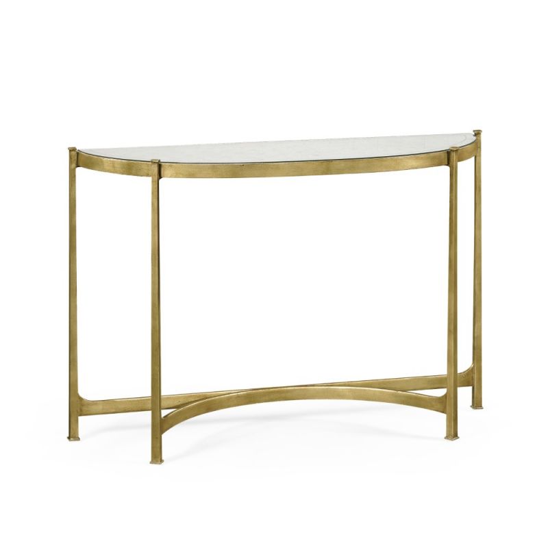Jonathan Charles Fine Furniture - Luxe - Large Eglomise and Gilded Iron Demilune Console - 494149-G