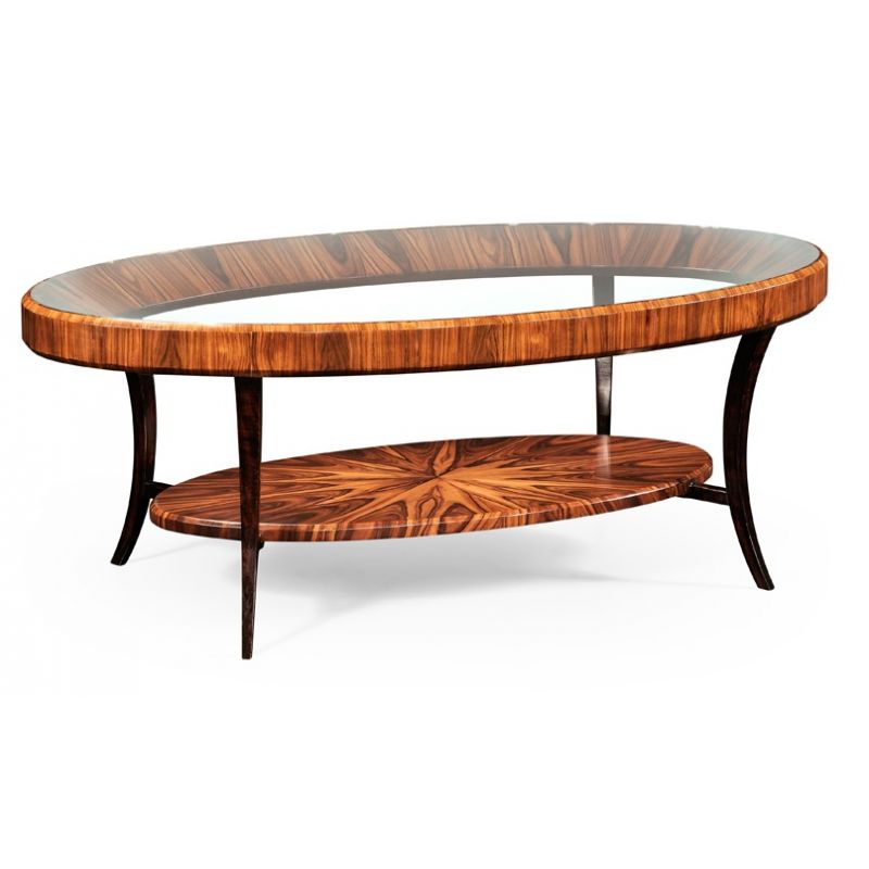 Jonathan Charles Fine Furniture - Santos Art Deco Oval Glass Topped Satin Coffee Table - 494138-SAS