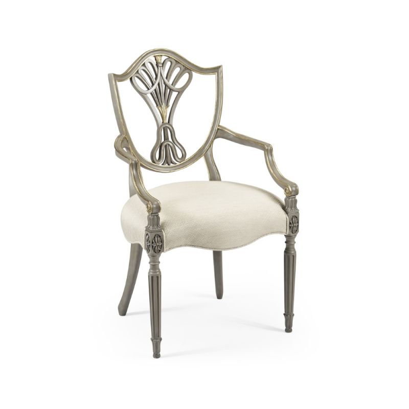 Jonathan Charles Fine Furniture - Buckingham - Sheraton Buckingham Grey and Gilded Dining Armchair with Shield Back - 495819-AC-PBG-F200
