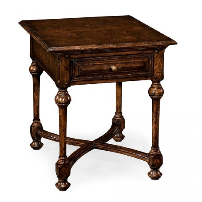 Elizabethan Dark Oak Square Side Table, Antique Dark Oak Side Table