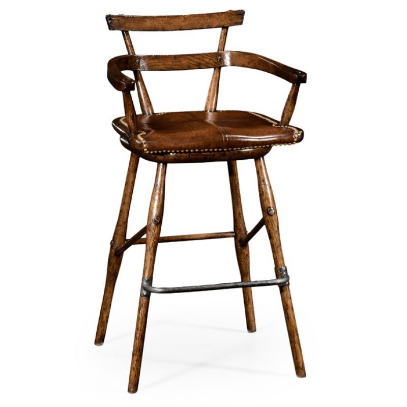 Jonathan Charles Fine Furniture - Sherwood Oak Oak Barstool with Studded Leather Arm Seat - 494315-AC-TDO