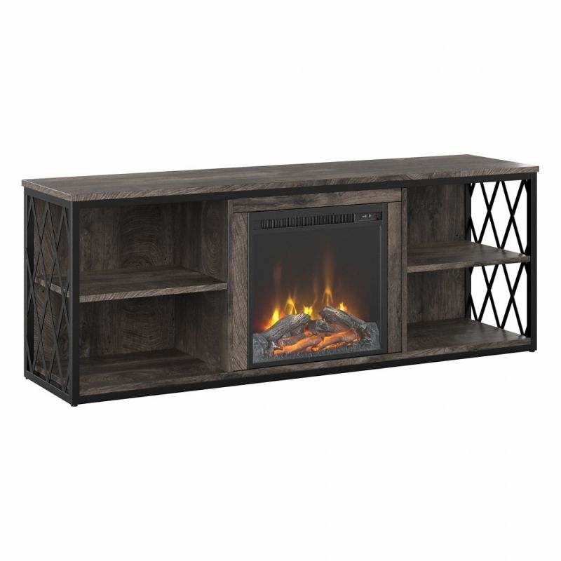 Kathy Ireland Home - City Park 60W Electric Fireplace TV Stand for 70 Inch TV in Dark Gray Hickory - CPK007GH