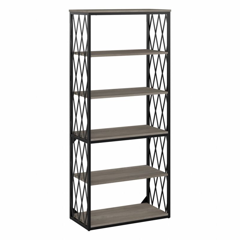 Kathy Ireland Home - City Park Industrial 5 Shelf Bookcase in Driftwood Gray - CPB172DG-03