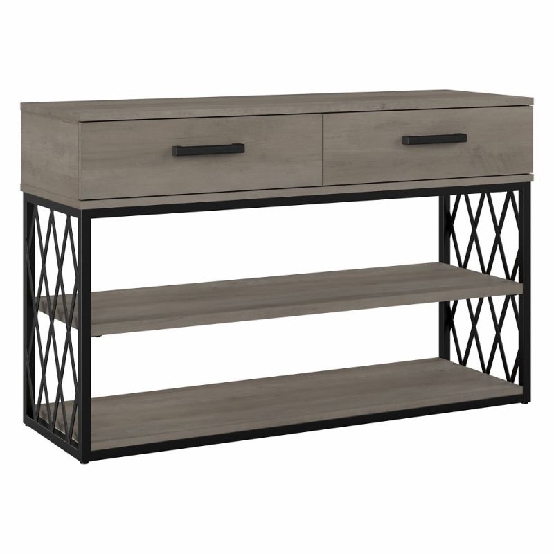 Kathy Ireland Home - City Park Industrial Console Table with Drawers and Shelves in Driftwood Gray - CPT148DG-03
