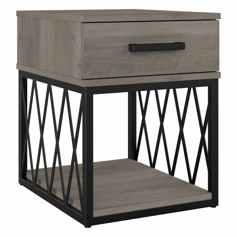 Kathy Ireland Home - City Park Industrial End Table with Drawer in Driftwood Gray - CPT118DG-03