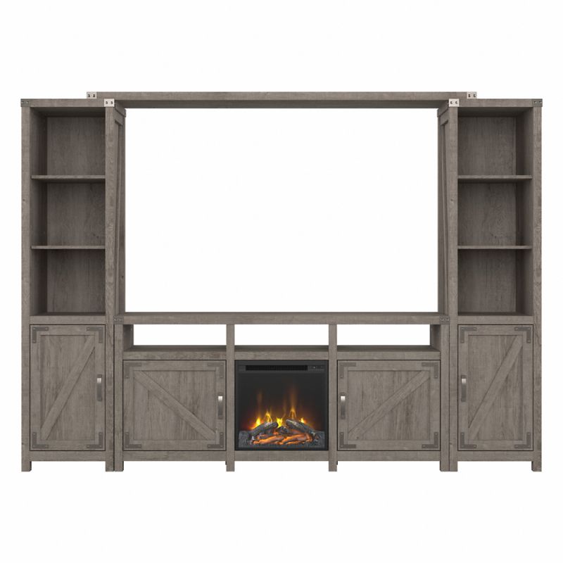 Kathy Ireland Home - Cottage Grove 65W Farmhouse Entertainment Center with Electric Fireplace in Restored Gray - CGR020RTG