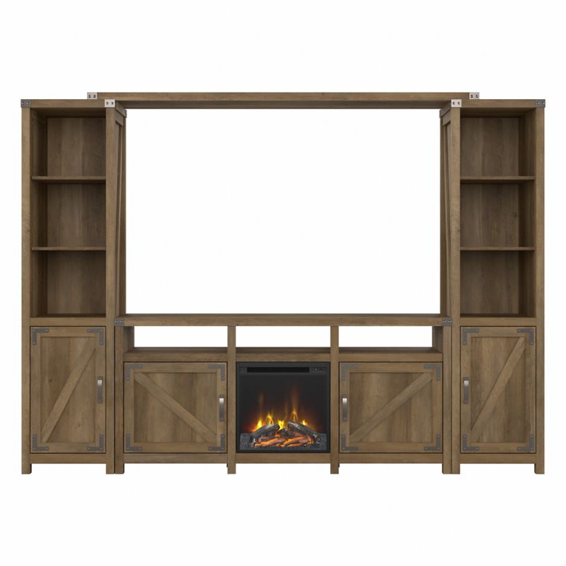 Kathy Ireland Home - Cottage Grove 65W Farmhouse Entertainment Center with Electric Fireplace in Reclaimed Pine - CGR020RCP