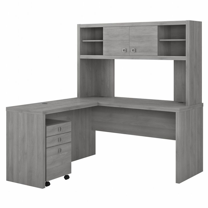 Kathy Ireland Office - Echo L Shaped Desk with Hutch and Mobile File Cabinet in Modern Gray - ECH009MG