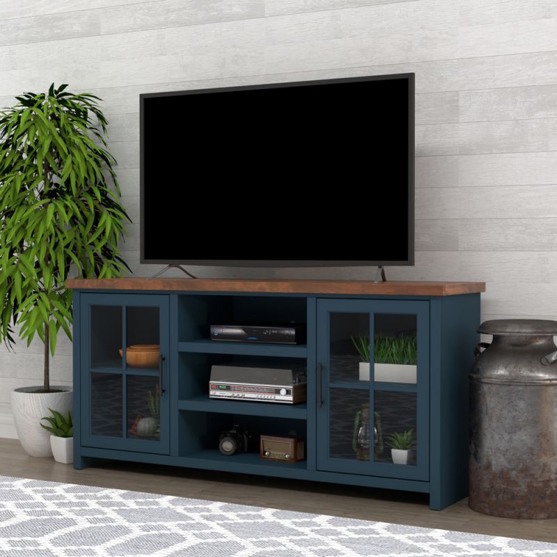 Legends Furniture - Bridgevine Home 66 in. Blue Denim and Barnwood Finish Solid Wood TV Stand (TVs up to 75 in.) - NT1210.BWK