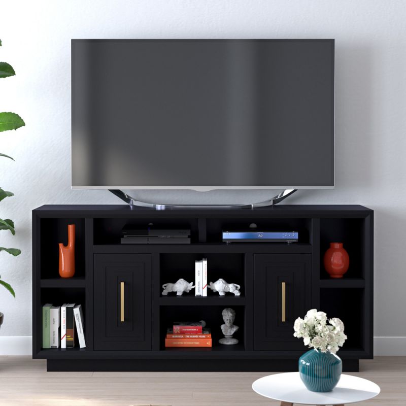 Legends Furniture - Bridgevine Home 67 in. Black Finish Solid Wood TV stand (TVs up to 75 in.) - SS1210.SLS