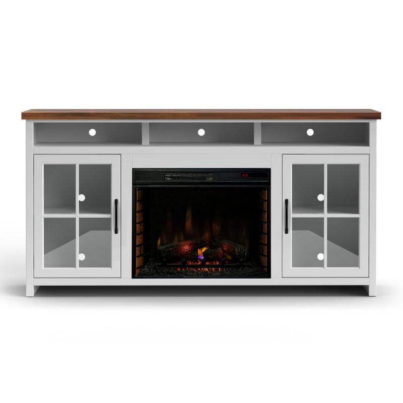 Legends Furniture - Bridgevine Home 73 in. Whitewash and Barnwood Brown Finish Solid Wood Fireplace TV Stand - HT5110.BJW